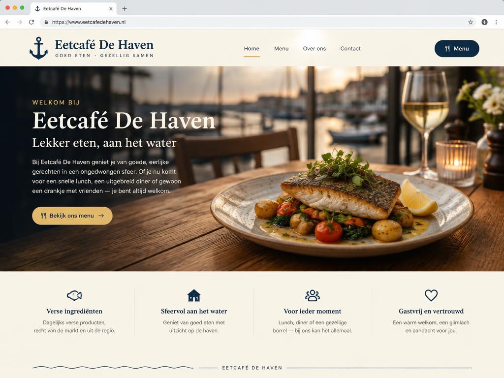 Voorbeeldontwerp website voor Eetcafé De Haven